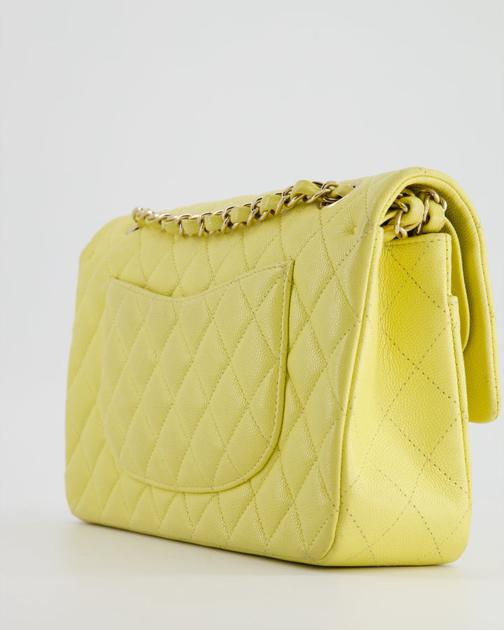 Chanel Sorbet Yellow Medium Classic Double Flap Bag in Caviar Leather with Champagne Gold Hardware