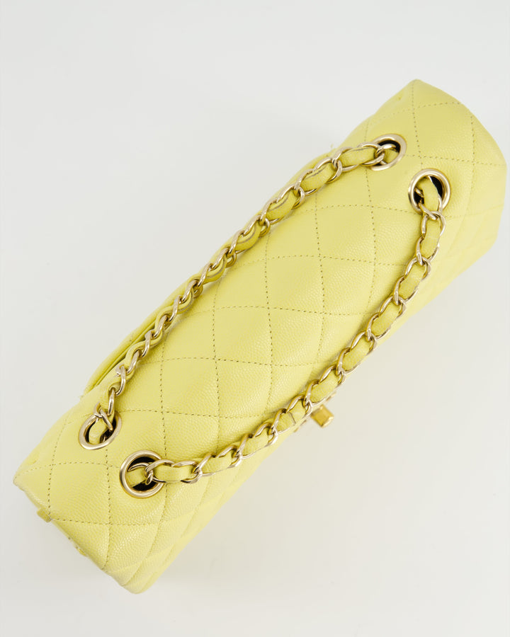 Top Quality Chanel Sorbet Yellow Medium Classic Double Flap Bag in Caviar Leather with Champagne Gold Hardware