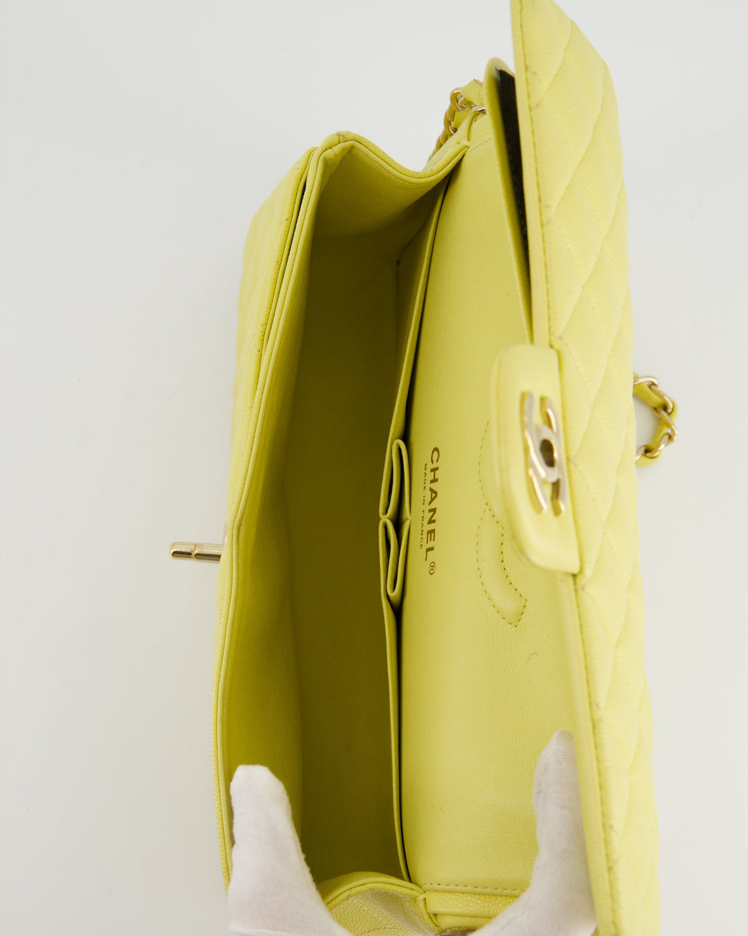 Top Quality Chanel Sorbet Yellow Medium Classic Double Flap Bag in Caviar Leather with Champagne Gold Hardware