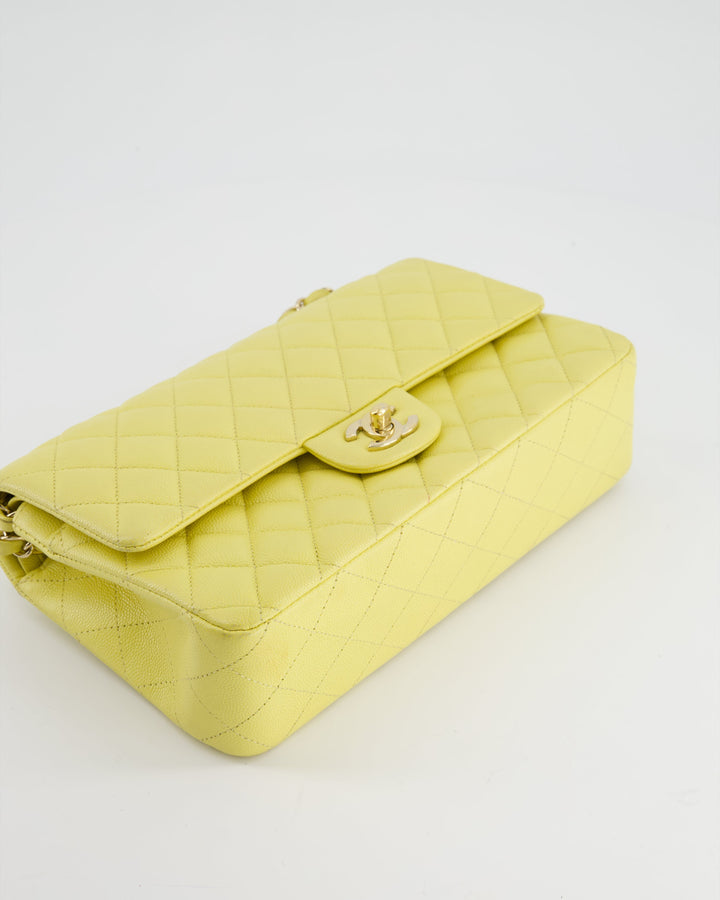 Chanel Sorbet Yellow Medium Classic Double Flap Bag in Caviar Leather with Champagne Gold Hardware