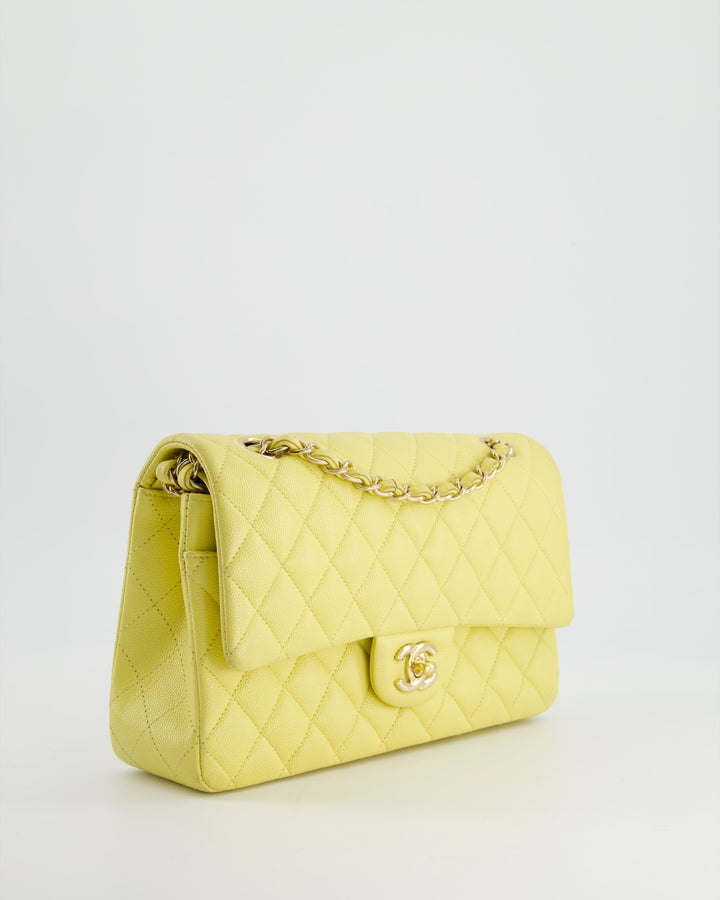 Top Quality Chanel Sorbet Yellow Medium Classic Double Flap Bag in Caviar Leather with Champagne Gold Hardware