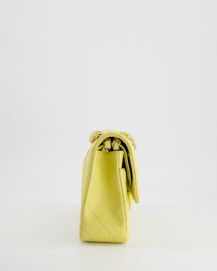 Top Quality Chanel Sorbet Yellow Medium Classic Double Flap Bag in Caviar Leather with Champagne Gold Hardware