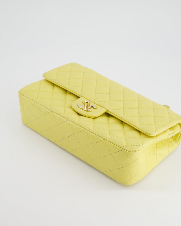Chanel Sorbet Yellow Medium Classic Double Flap Bag in Caviar Leather with Champagne Gold Hardware