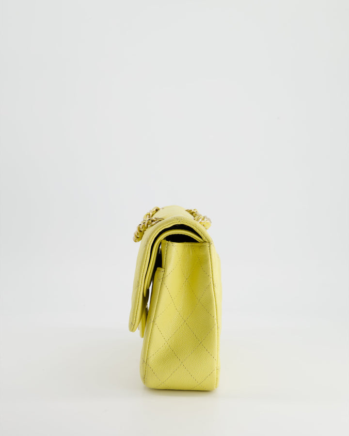 Top Quality Chanel Sorbet Yellow Medium Classic Double Flap Bag in Caviar Leather with Champagne Gold Hardware