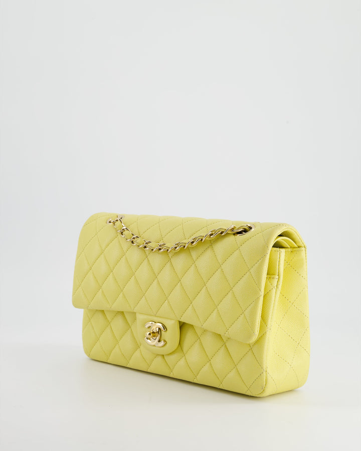 Chanel Sorbet Yellow Medium Classic Double Flap Bag in Caviar Leather with Champagne Gold Hardware