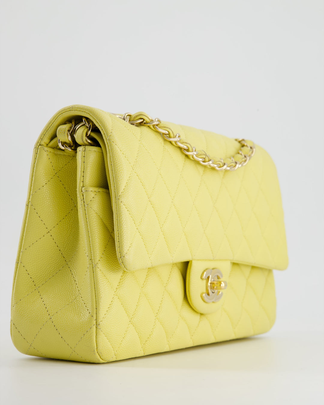 Top Quality Chanel Sorbet Yellow Medium Classic Double Flap Bag in Caviar Leather with Champagne Gold Hardware
