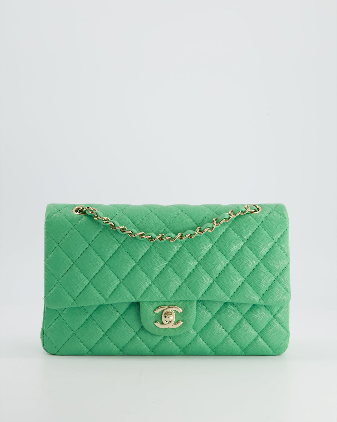 Top Quality Chanel Mint Green Medium Classic Double Flap in Caviar Leather with Champagne Gold Hardware