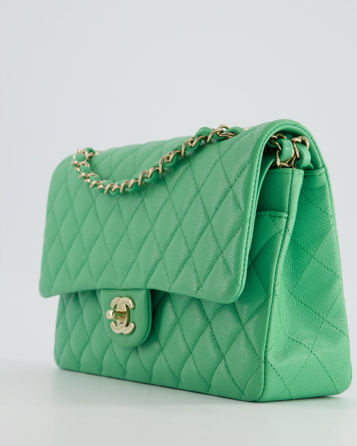 Top Quality Chanel Mint Green Medium Classic Double Flap in Caviar Leather with Champagne Gold Hardware