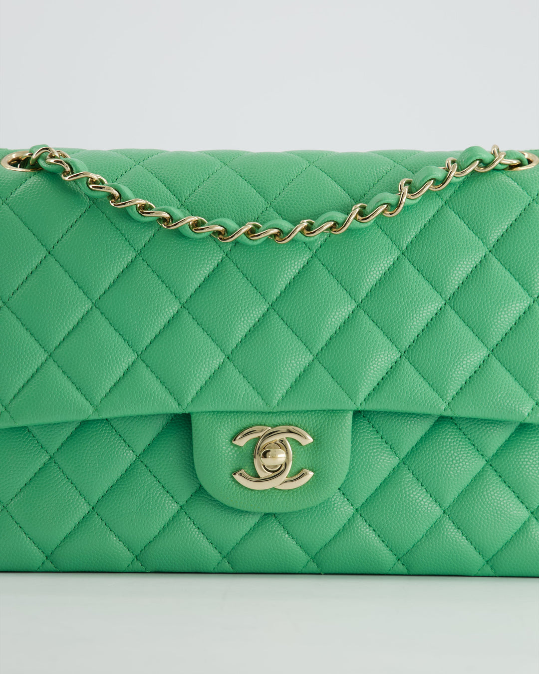 Top Quality Chanel Mint Green Medium Classic Double Flap in Caviar Leather with Champagne Gold Hardware