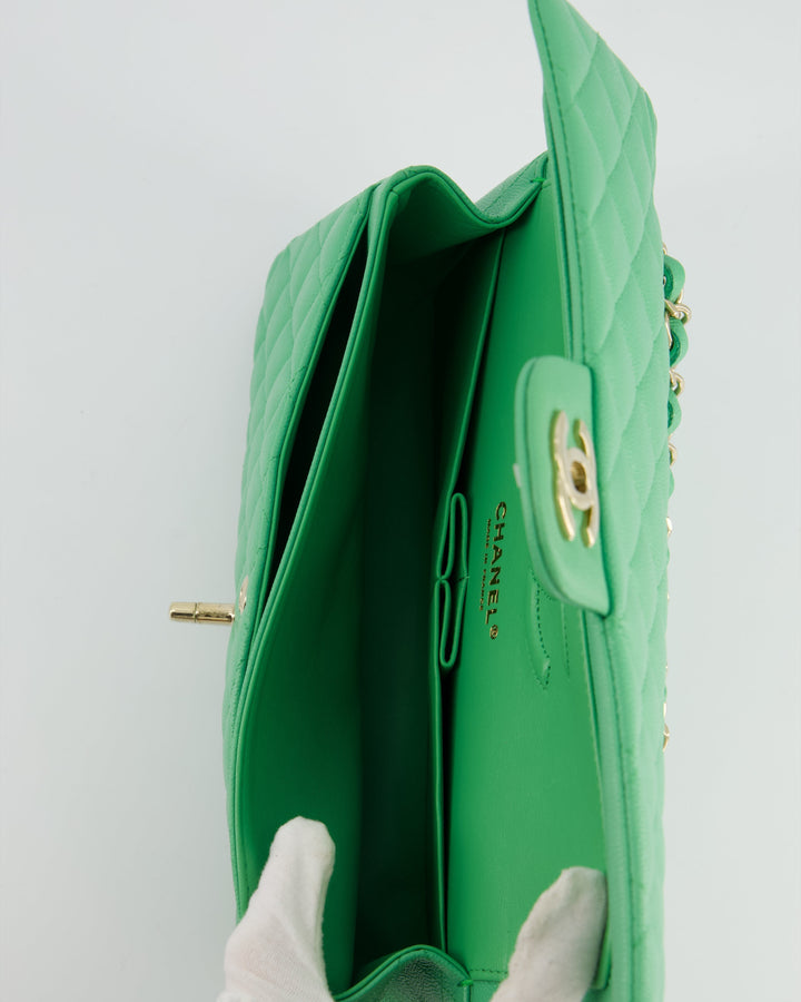 Top Quality Chanel Mint Green Medium Classic Double Flap in Caviar Leather with Champagne Gold Hardware