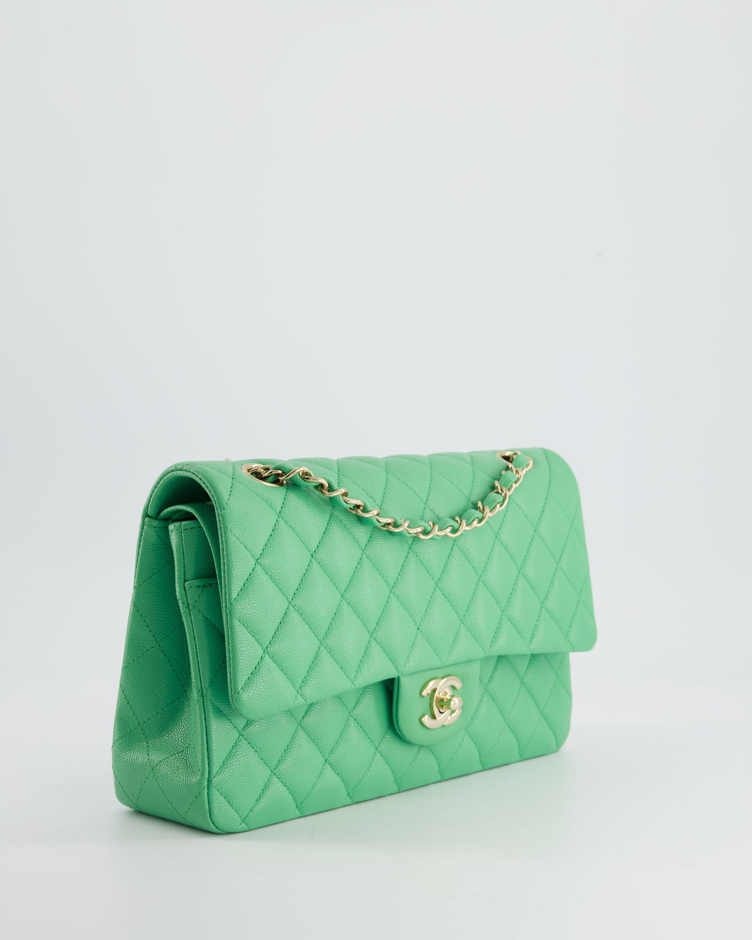 Chanel Mint Green Medium Classic Double Flap in Caviar Leather with Champagne Gold Hardware