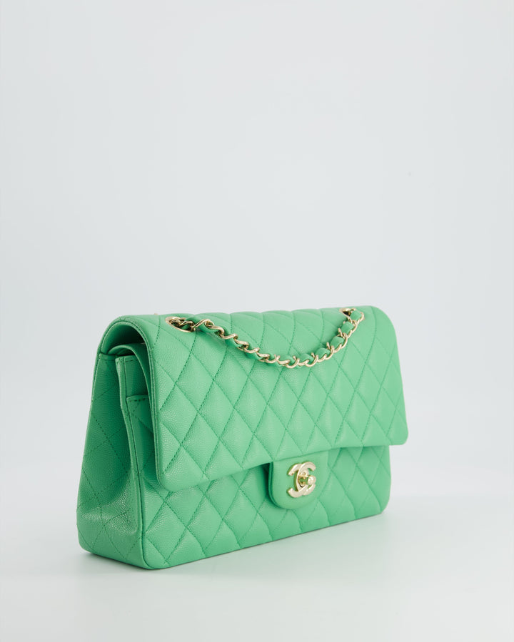 Chanel Mint Green Medium Classic Double Flap in Caviar Leather with Champagne Gold Hardware