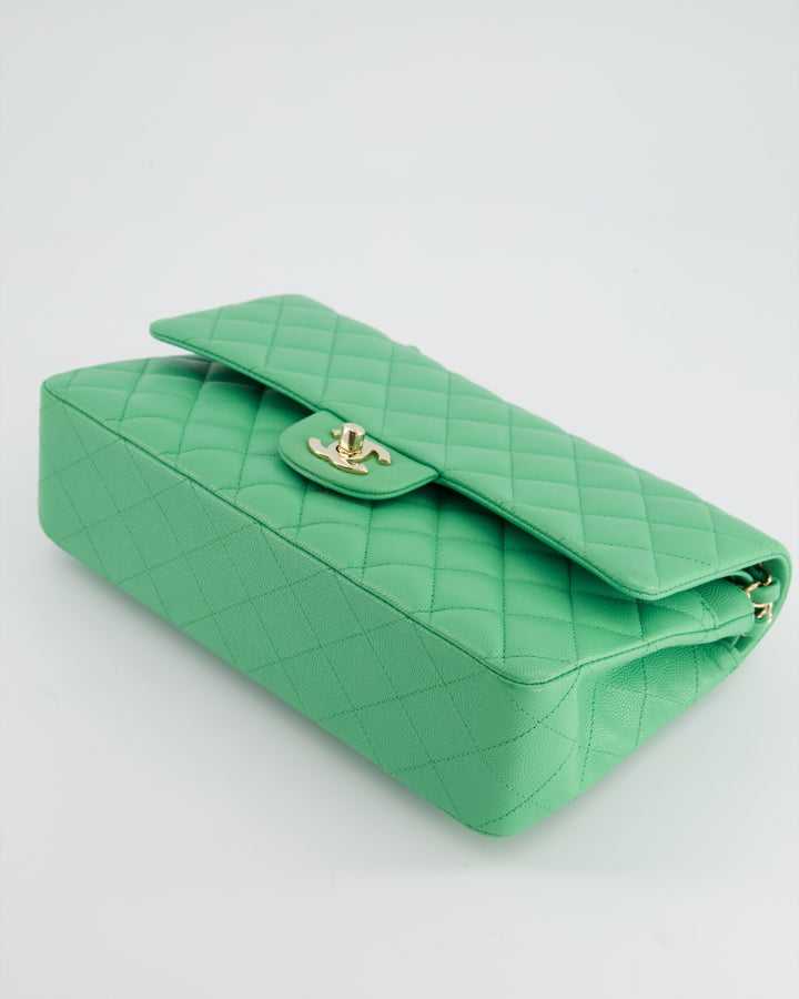 Top Quality Chanel Mint Green Medium Classic Double Flap in Caviar Leather with Champagne Gold Hardware