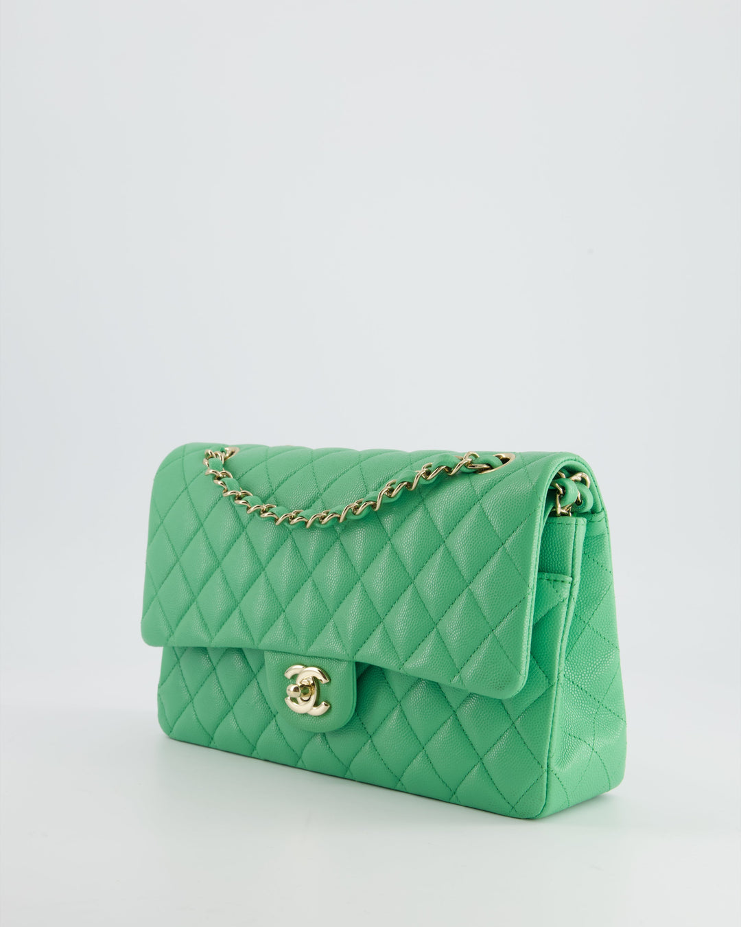 Top Quality Chanel Mint Green Medium Classic Double Flap in Caviar Leather with Champagne Gold Hardware