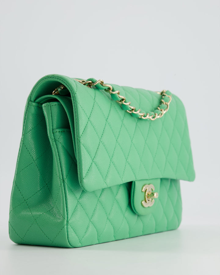 Top Quality Chanel Mint Green Medium Classic Double Flap in Caviar Leather with Champagne Gold Hardware
