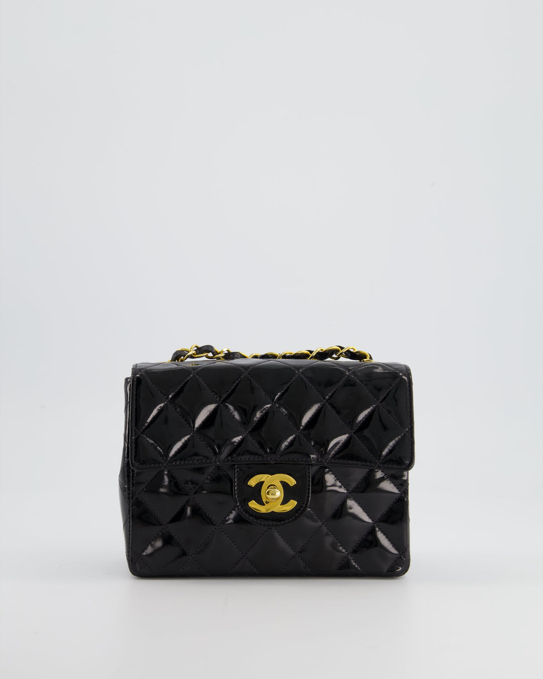 *RARE* Top Quality Chanel Vintage Black Mini Square Flap Bag in Patent Leather with 24k Gold Hardware
