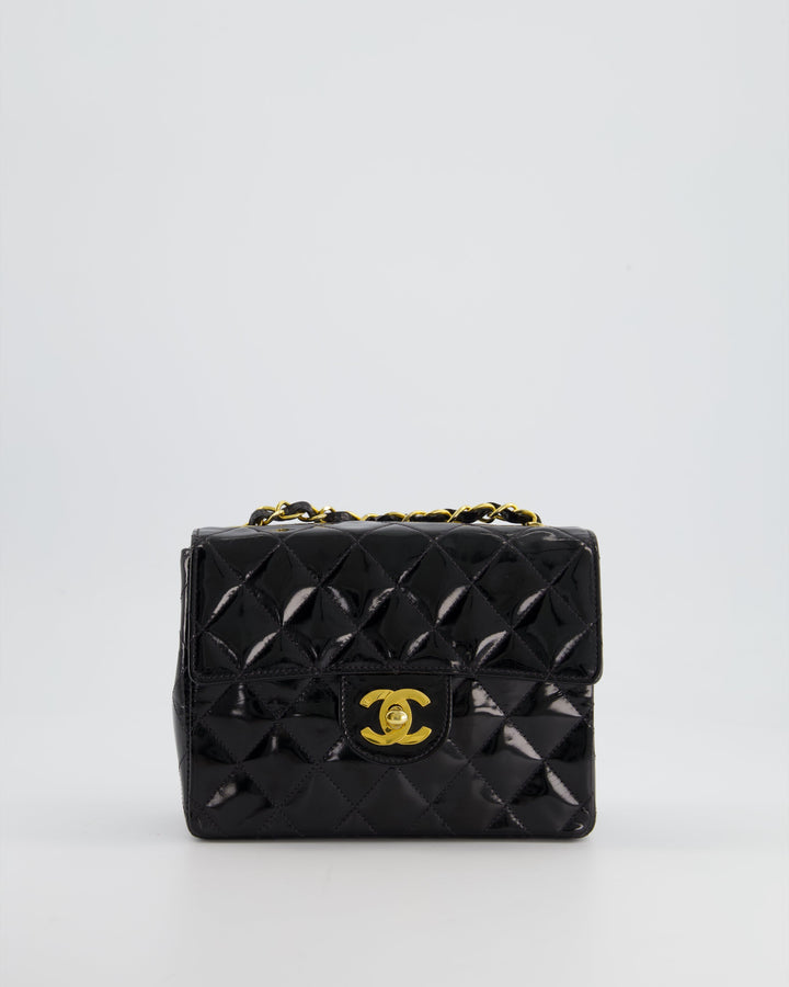 *RARE* Top Quality Chanel Vintage Black Mini Square Flap Bag in Patent Leather with 24k Gold Hardware
