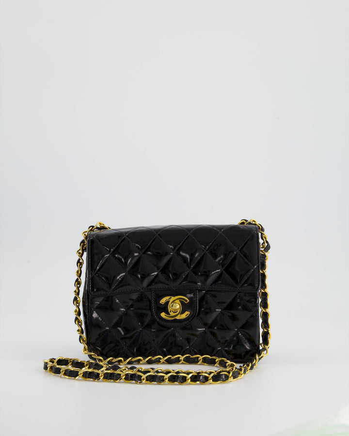 *RARE* Top Quality Chanel Vintage Black Mini Square Flap Bag in Patent Leather with 24k Gold Hardware