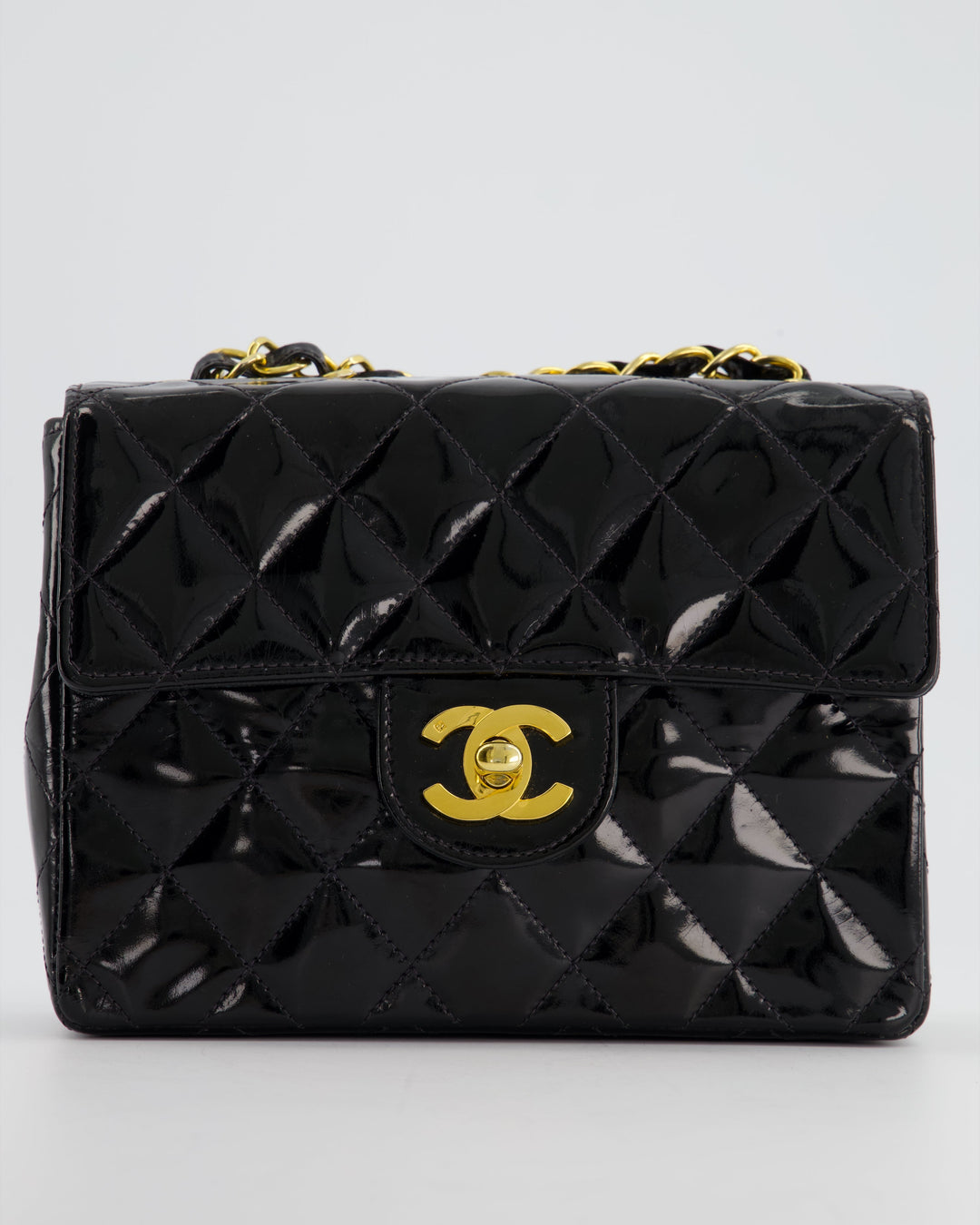 *RARE* Top Quality Chanel Vintage Black Mini Square Flap Bag in Patent Leather with 24k Gold Hardware