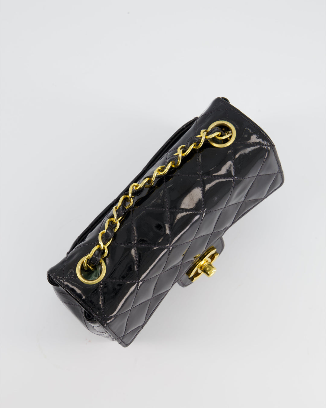 *RARE* Top Quality Chanel Vintage Black Mini Square Flap Bag in Patent Leather with 24k Gold Hardware