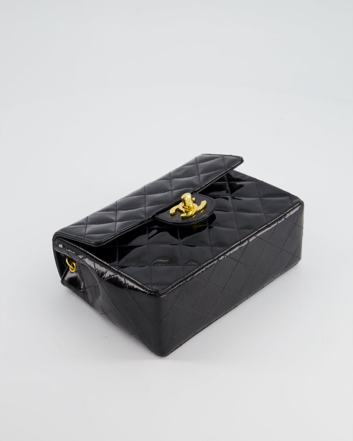 *RARE* Top Quality Chanel Vintage Black Mini Square Flap Bag in Patent Leather with 24k Gold Hardware