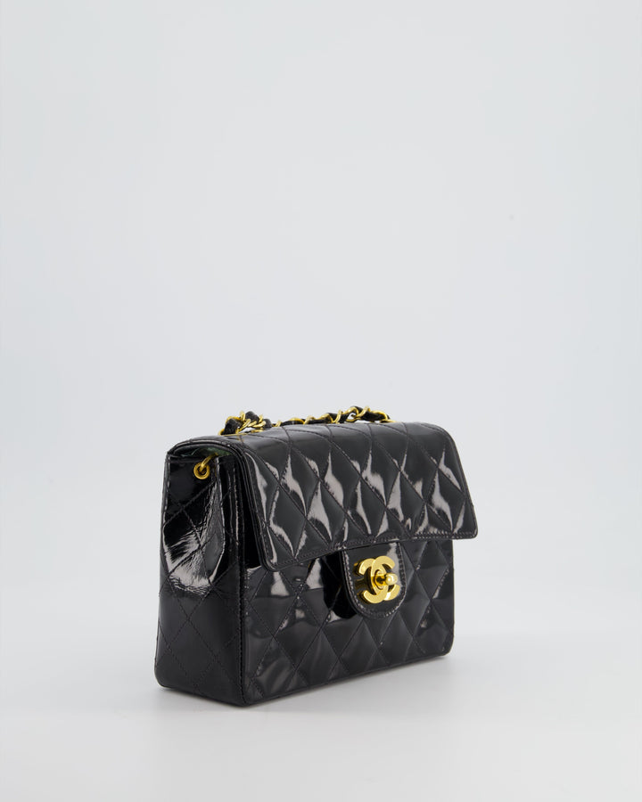 *RARE* Top Quality Chanel Vintage Black Mini Square Flap Bag in Patent Leather with 24k Gold Hardware