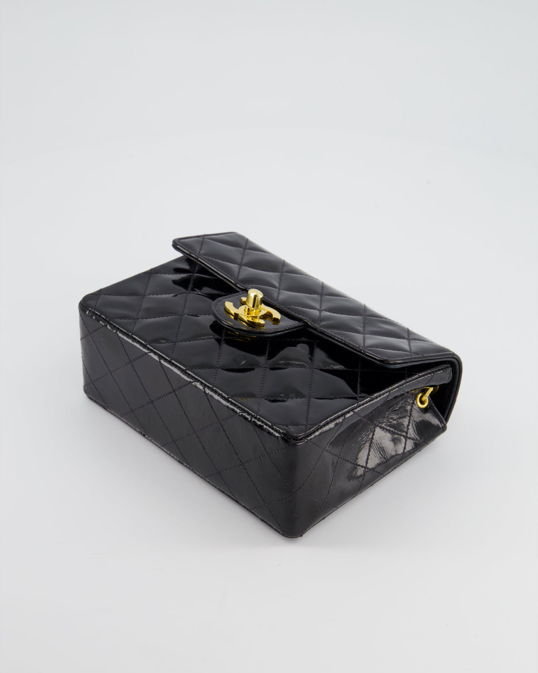 *RARE* Top Quality Chanel Vintage Black Mini Square Flap Bag in Patent Leather with 24k Gold Hardware