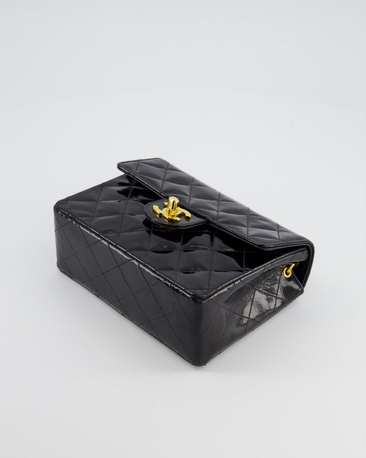 *RARE* Top Quality Chanel Vintage Black Mini Square Flap Bag in Patent Leather with 24k Gold Hardware