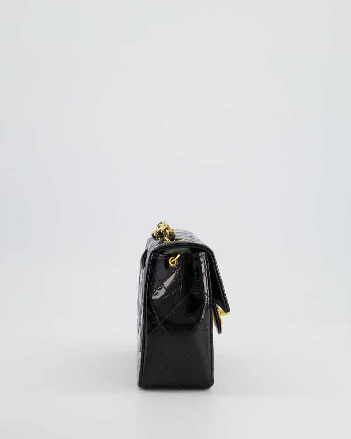 *RARE* Top Quality Chanel Vintage Black Mini Square Flap Bag in Patent Leather with 24k Gold Hardware