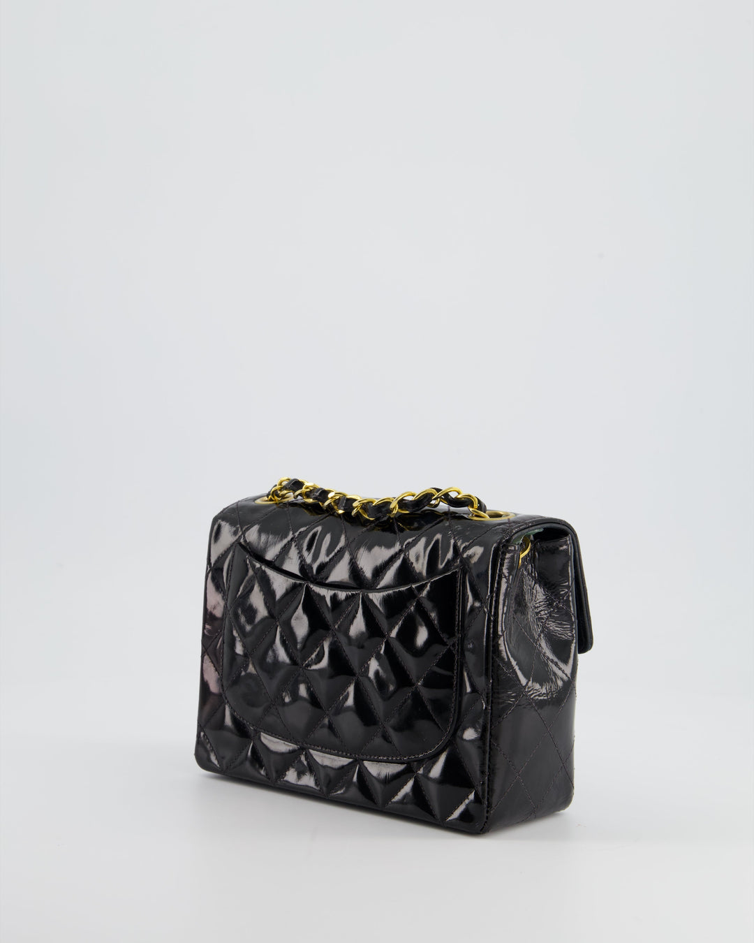 *RARE* Top Quality Chanel Vintage Black Mini Square Flap Bag in Patent Leather with 24k Gold Hardware