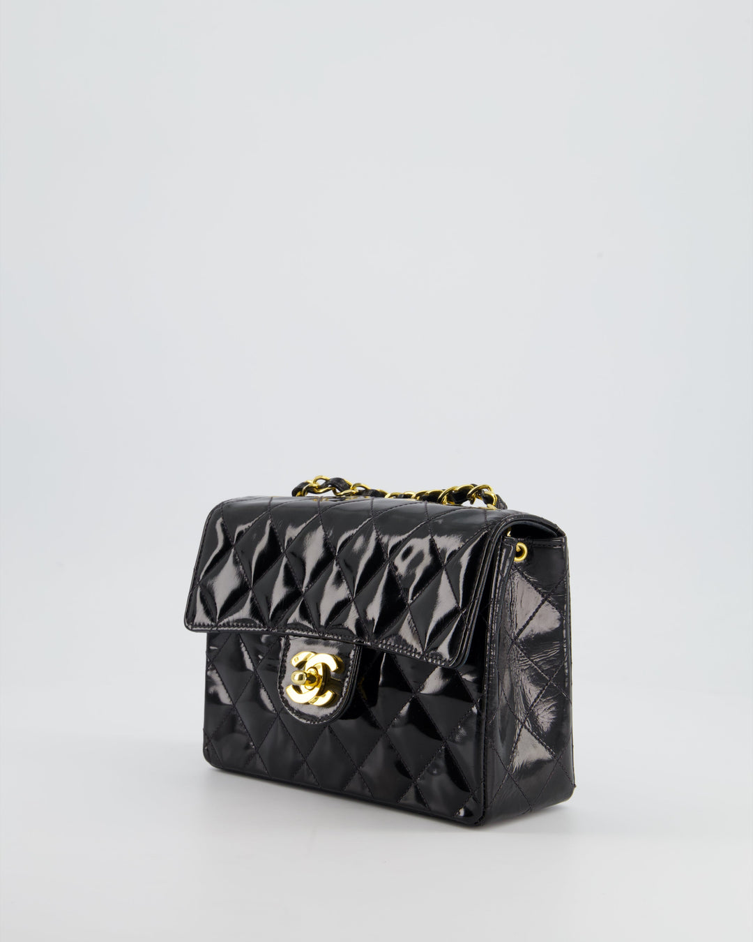 *RARE* Top Quality Chanel Vintage Black Mini Square Flap Bag in Patent Leather with 24k Gold Hardware