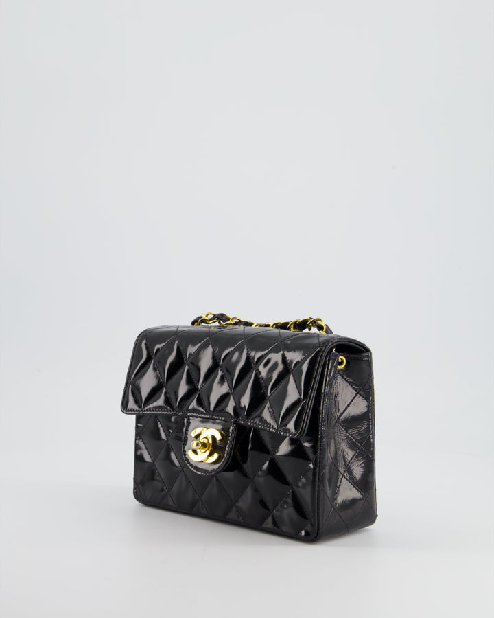 *RARE* Top Quality Chanel Vintage Black Mini Square Flap Bag in Patent Leather with 24k Gold Hardware