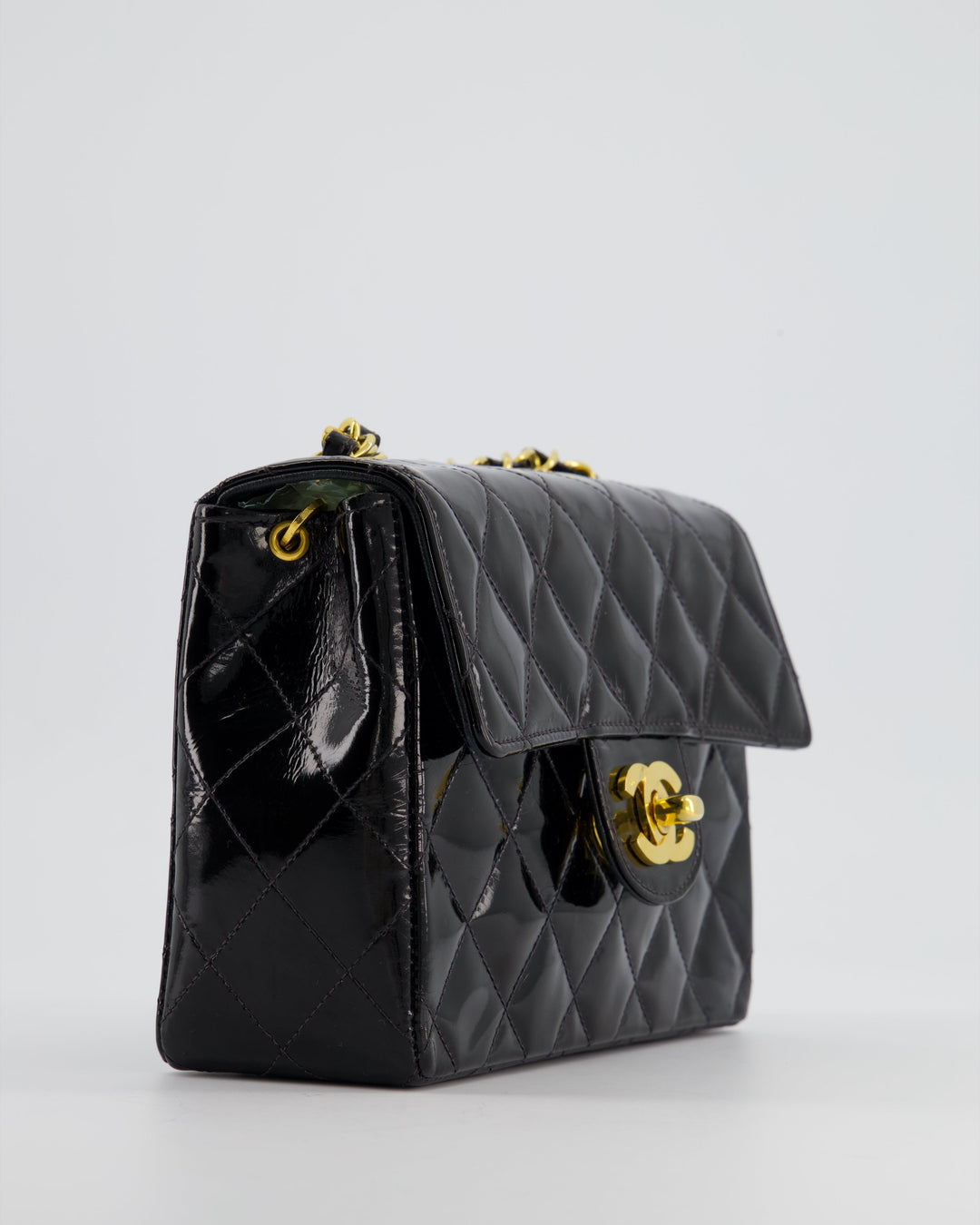 *RARE* Top Quality Chanel Vintage Black Mini Square Flap Bag in Patent Leather with 24k Gold Hardware