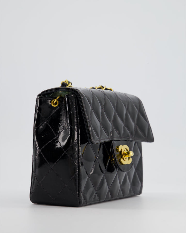 *RARE* Top Quality Chanel Vintage Black Mini Square Flap Bag in Patent Leather with 24k Gold Hardware