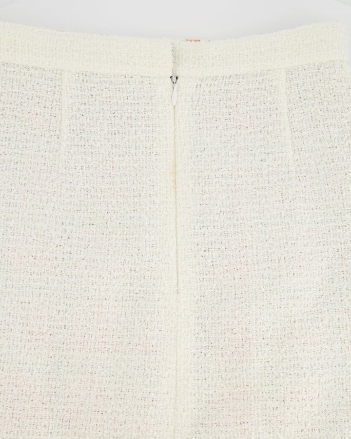 Top Quality Chanel Cream Tweed Mini Skirt with CC Logo Detailing Size FR 36 (UK 8)