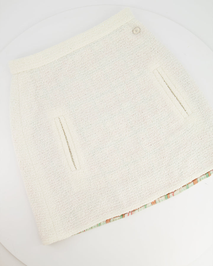 Top Quality Chanel Cream Tweed Mini Skirt with CC Logo Detailing Size FR 36 (UK 8)