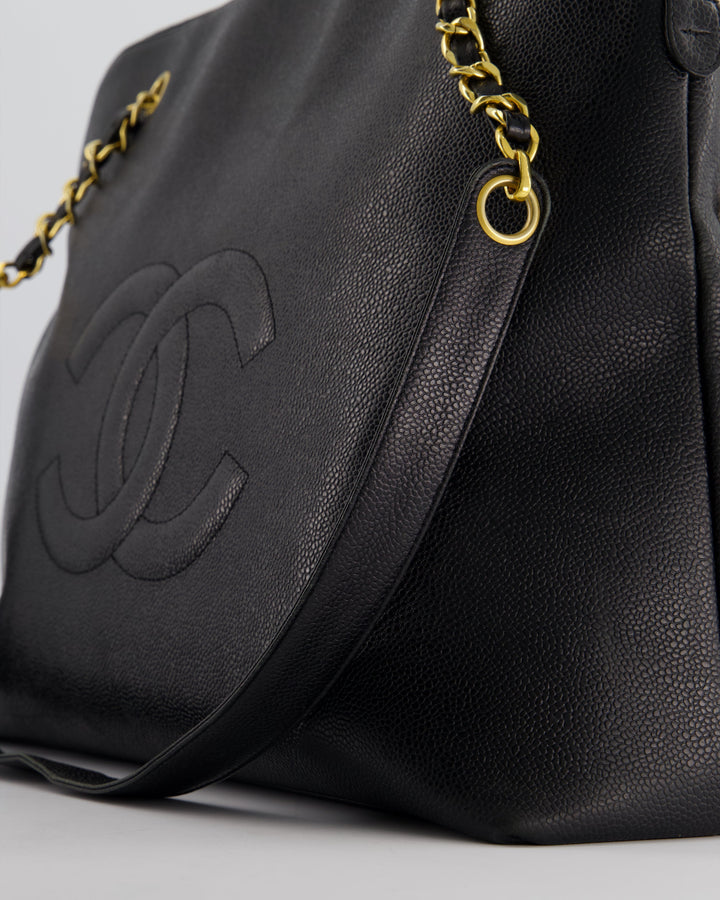*HOT* Top Quality Chanel Black Vintage XL Coco Mark Shoulder Bag in Caviar Leather with 24K Gold Hardware