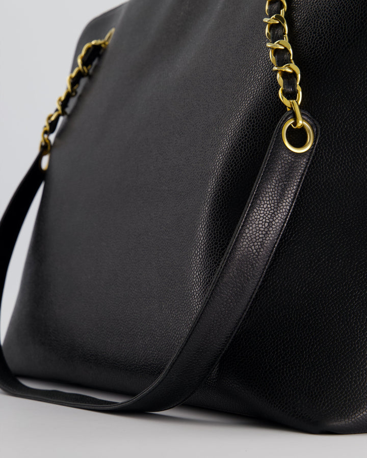 *HOT* Top Quality Chanel Black Vintage XL Coco Mark Shoulder Bag in Caviar Leather with 24K Gold Hardware