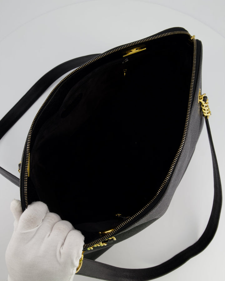 *HOT* Top Quality Chanel Black Vintage XL Coco Mark Shoulder Bag in Caviar Leather with 24K Gold Hardware