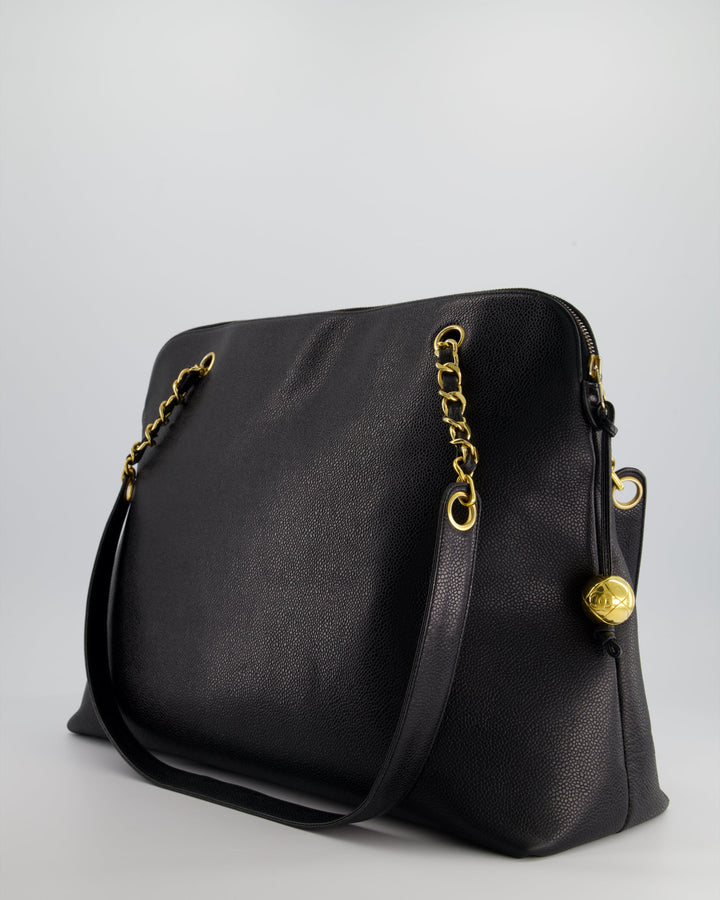 *HOT* Top Quality Chanel Black Vintage XL Coco Mark Shoulder Bag in Caviar Leather with 24K Gold Hardware