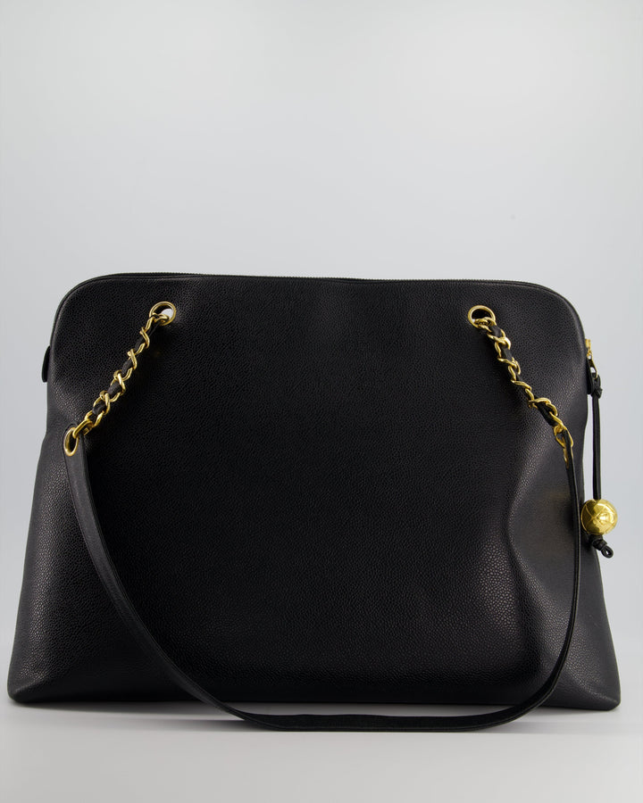 *HOT* Top Quality Chanel Black Vintage XL Coco Mark Shoulder Bag in Caviar Leather with 24K Gold Hardware