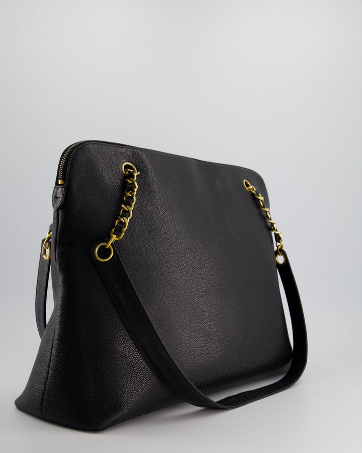 *HOT* Top Quality Chanel Black Vintage XL Coco Mark Shoulder Bag in Caviar Leather with 24K Gold Hardware