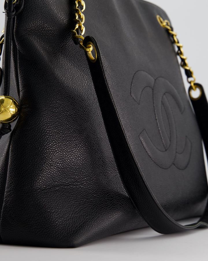 *HOT* Top Quality Chanel Black Vintage XL Coco Mark Shoulder Bag in Caviar Leather with 24K Gold Hardware