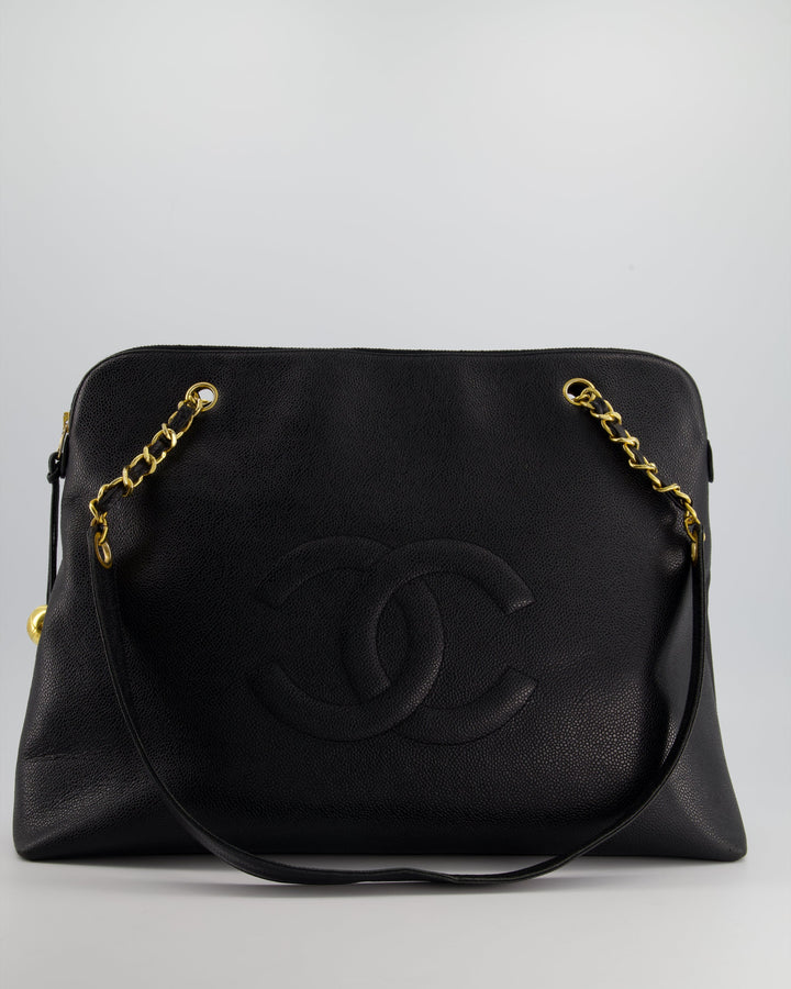 *HOT* Top Quality Chanel Black Vintage XL Coco Mark Shoulder Bag in Caviar Leather with 24K Gold Hardware