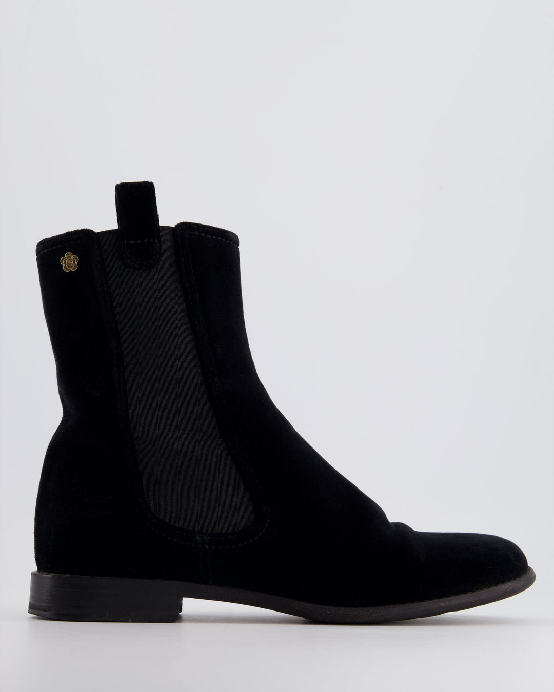 Top Quality Chanel Black Velvet High Top Boots with Gold Camellia Detail Size EU 40.5