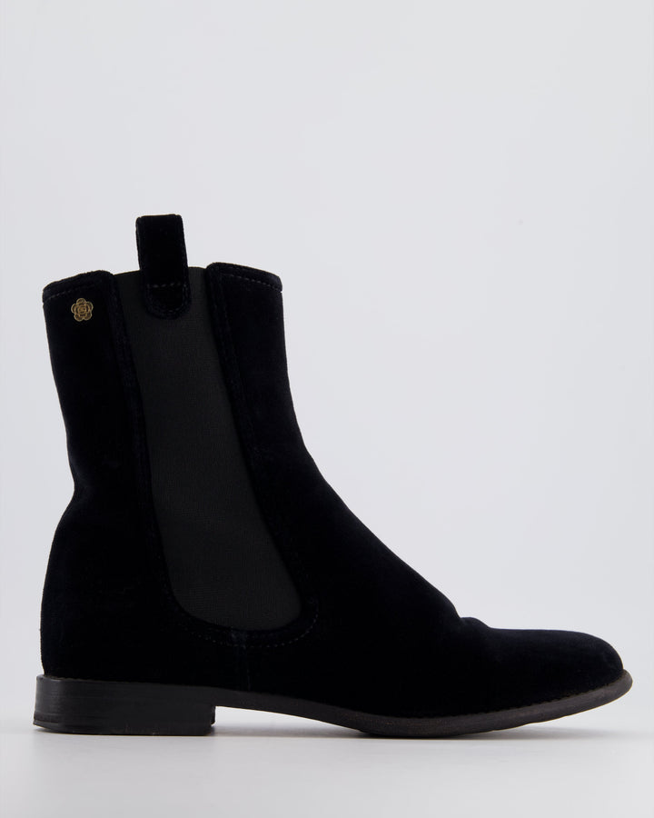 Top Quality Chanel Black Velvet High Top Boots with Gold Camellia Detail Size EU 40.5