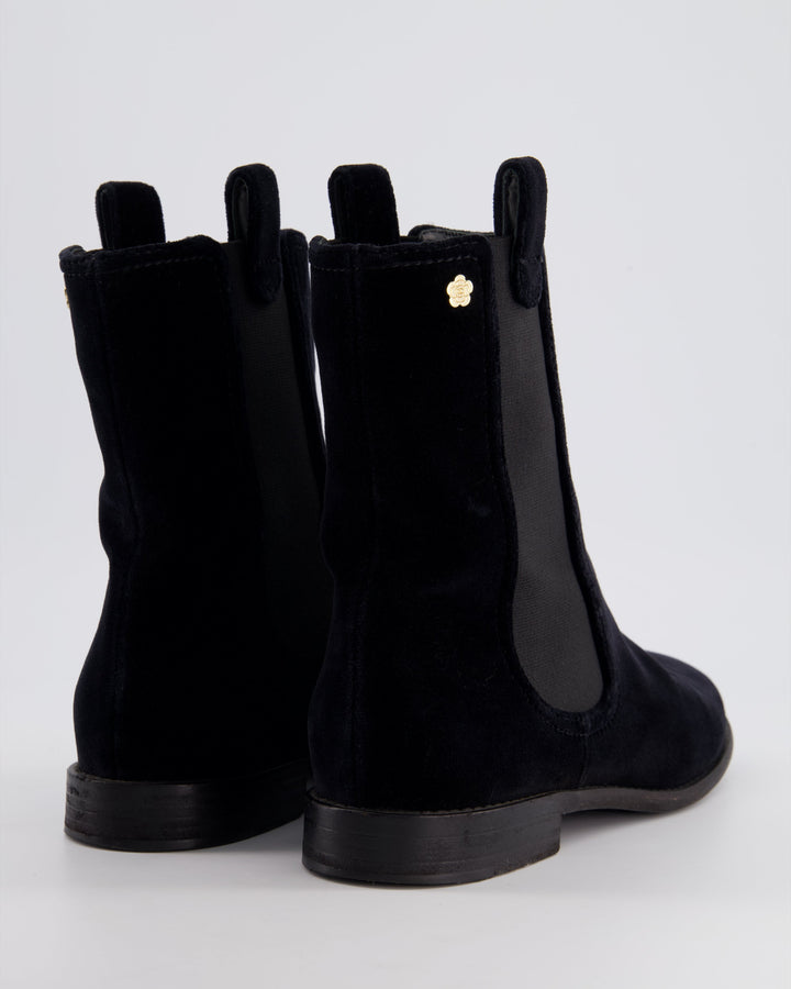 Top Quality Chanel Black Velvet High Top Boots with Gold Camellia Detail Size EU 40.5