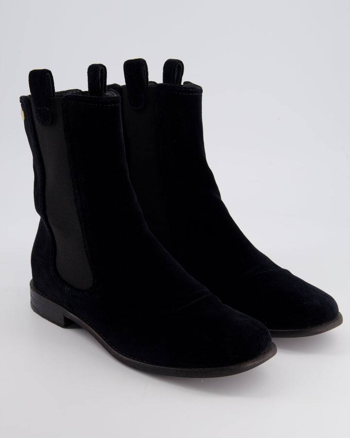 Top Quality Chanel Black Velvet High Top Boots with Gold Camellia Detail Size EU 40.5