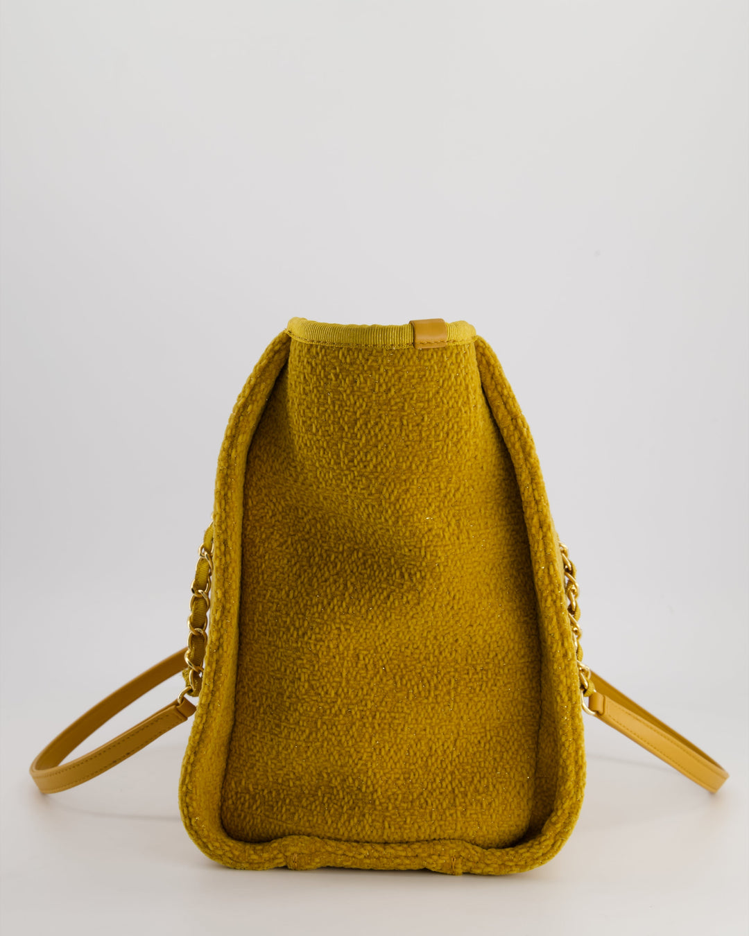 *HOT* Top Quality Chanel Mustard Yellow Small Deauville Tote Bag in Velvet Tweed with Champagne Gold Hardware