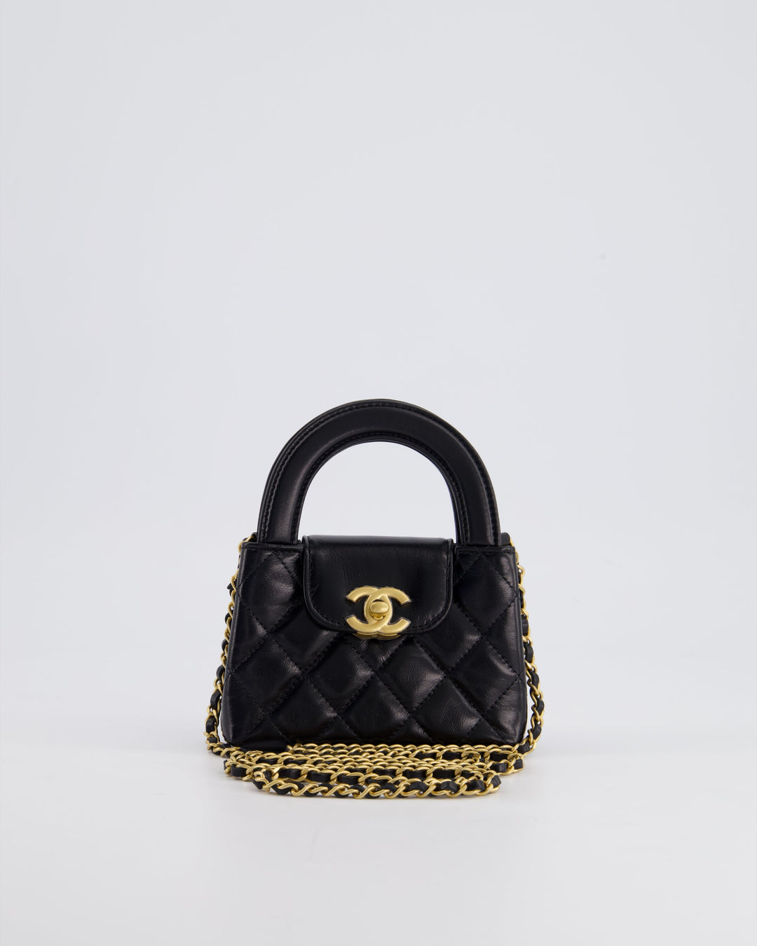 *HOT & RARE* Top Quality Chanel Black Nano Kelly Shopping Bag in Calfskin Leather with Brushed Antique Gold Hardware